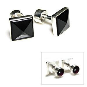 NEW - Handcrafted. .925 Sterling Silver Black Onyx and Red Garnet Cufflinks